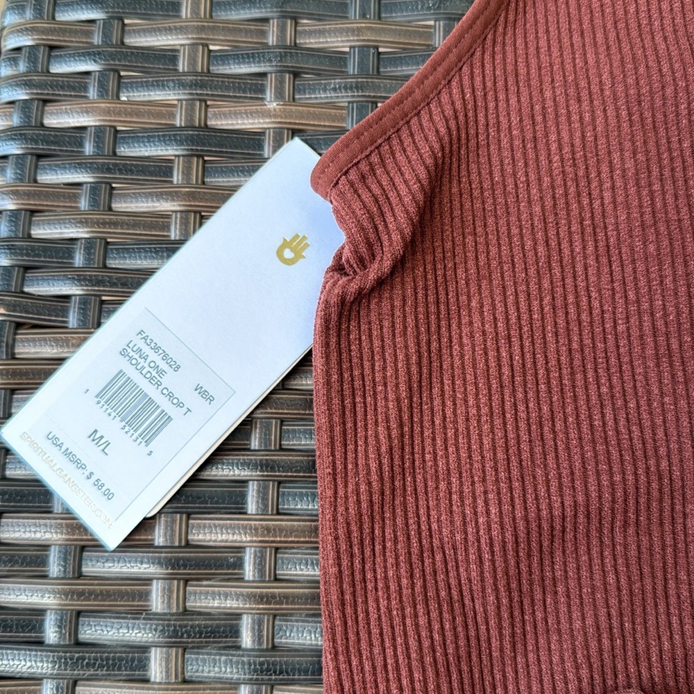 NEW☀️Spiritual Gangster WASHED BURGANDY LUNA ONE SHOULDER CROP TANK M/L $58 - Picture 6 of 7